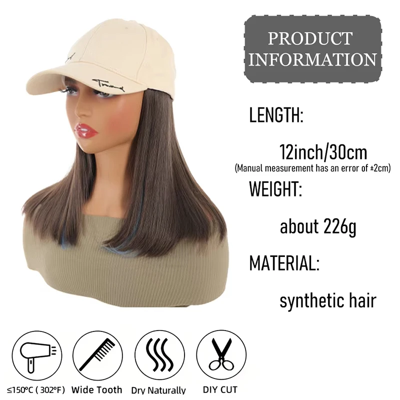 Allaosify 人工毛女性の 12 インチライトベージュ文字刺繍野球帽ストレートヘアハイライト帽子エクステンション