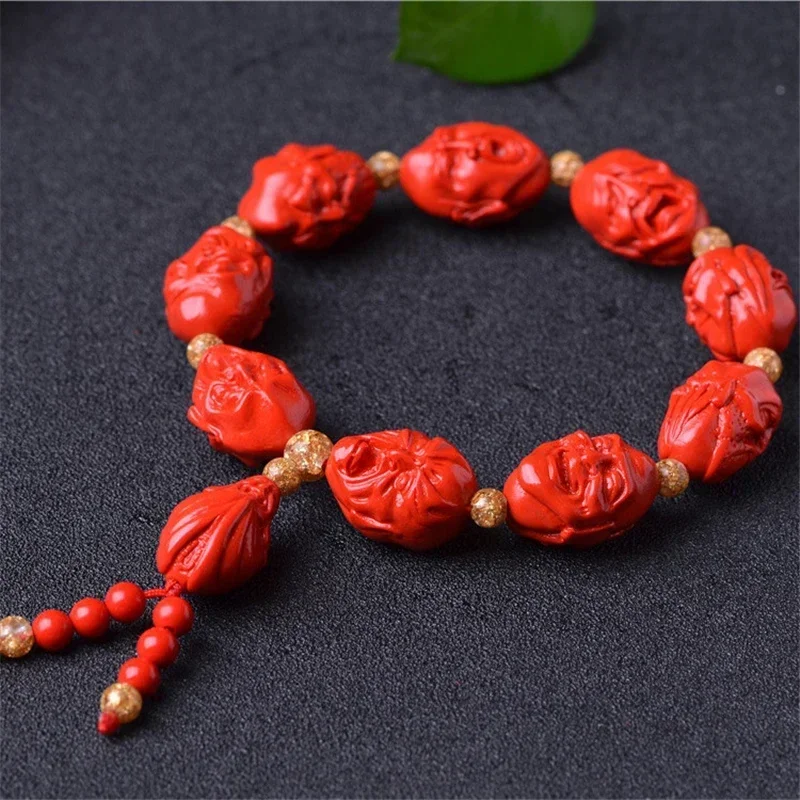 2022 Buddhism Cinnabar Bracelet Women's Red cinnabar BRACELET HANDMADE Annual Creative Pendant