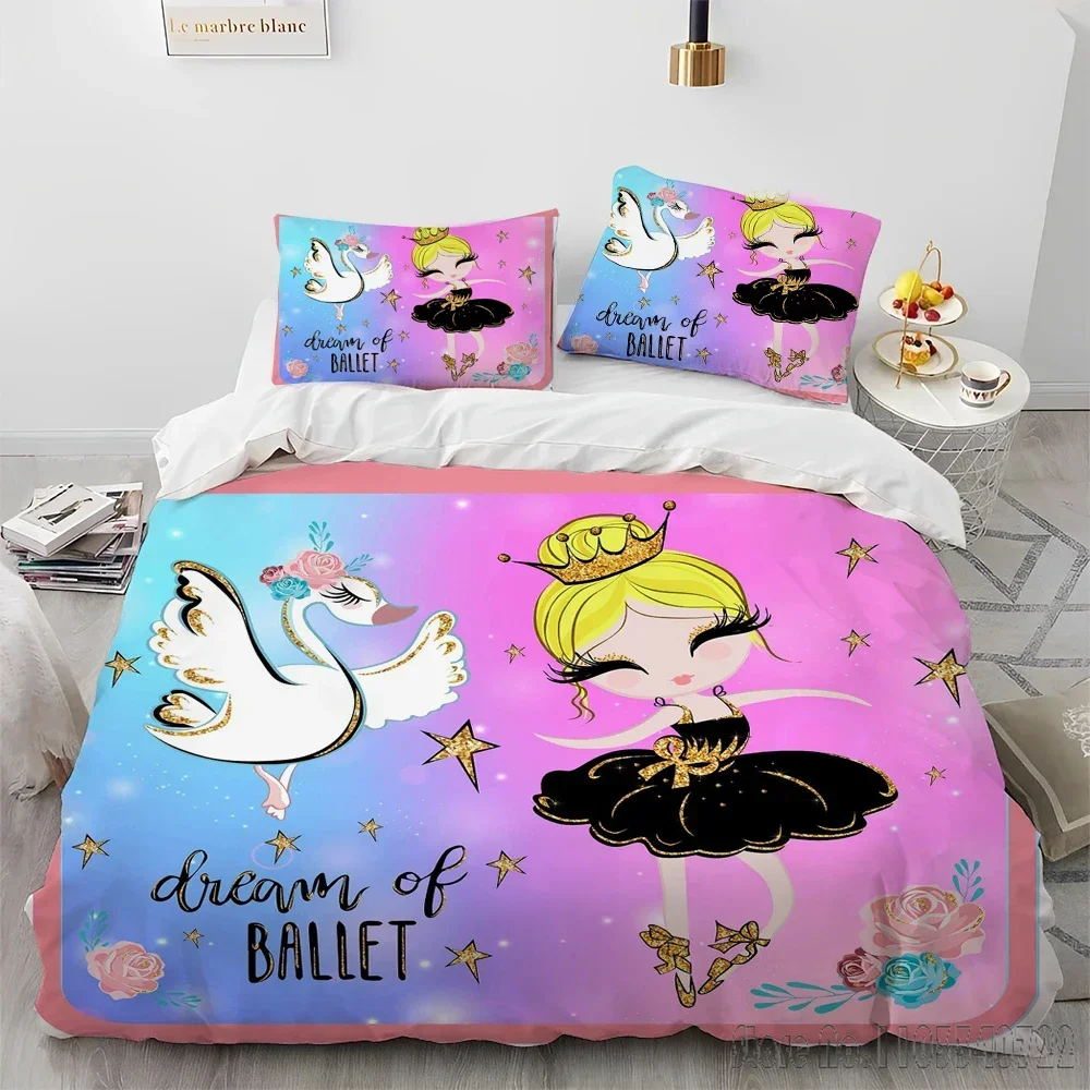 Cartoon Cute Ballet Girl Ballerina Duvet Cover Set HD Comforter Cover for Kids Bedding Sets Bedclothes Bedroom Decor