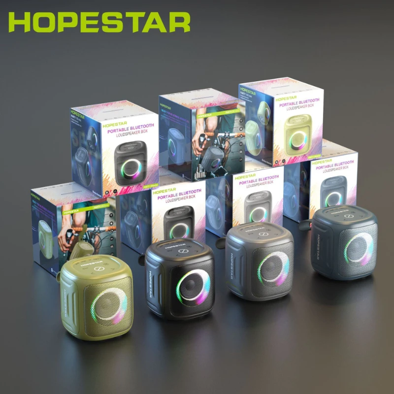 HOPESTAR Party100mini Wireless Bluetooth Speakers Led Light Portable High Power Subwoofer Powerful 2400mah Battery for Computer