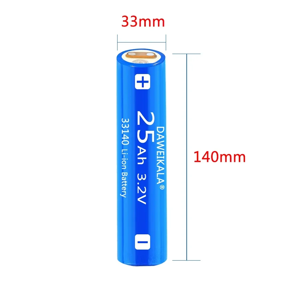 Lifepo4 33140 3.2V 25Ah Rechargeable Battery Cell High Power Discharge DIY 12V 24V Electric Device Battery Solar Energy Storage