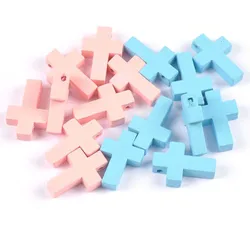 50pcs Mixed Pink Blue Cross Natural Wooden Pendant Baptismal Party Decoration Scrapbooking DIY Handmade Crafts Accessories m2271