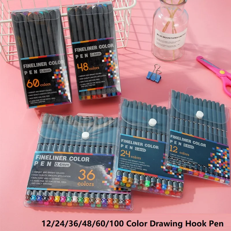 12/24/36/48/60/100 Art Colored Pens Stationery Fine Point Markers Drawing Pens Fineliner Pen for Journaling Writing Note Office