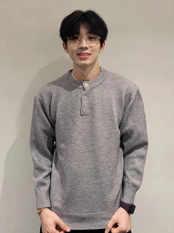 

Мужской вязаный свитер Light ey American Henry Collar для осени и зимы, базовый слой, высококачественный трикотаж