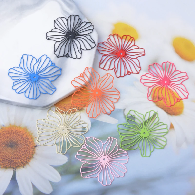 20 Stück AB9541 Schmuck-Ausstanzblumen-Anhänger, bemalte Verbindungsstücke, DIY-Zubehör für Damenohrringe und Halsketten – Detail 6