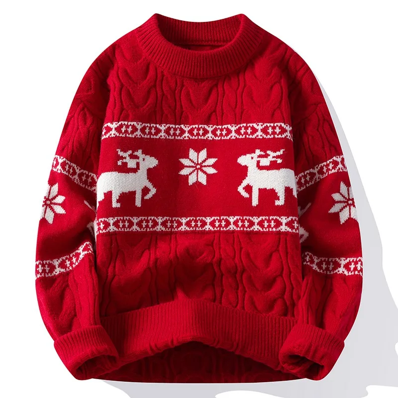 2024 New Fall Winter High End Luxury Cashmere Sweater Men Thick Warm Mens Sweaters With Deer Korean Harajuku Christmas Jumper