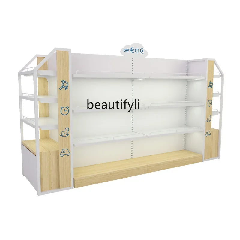 

Maternal and infant store Children's clothing store Double-sided supermarket Steel and wood display shelves