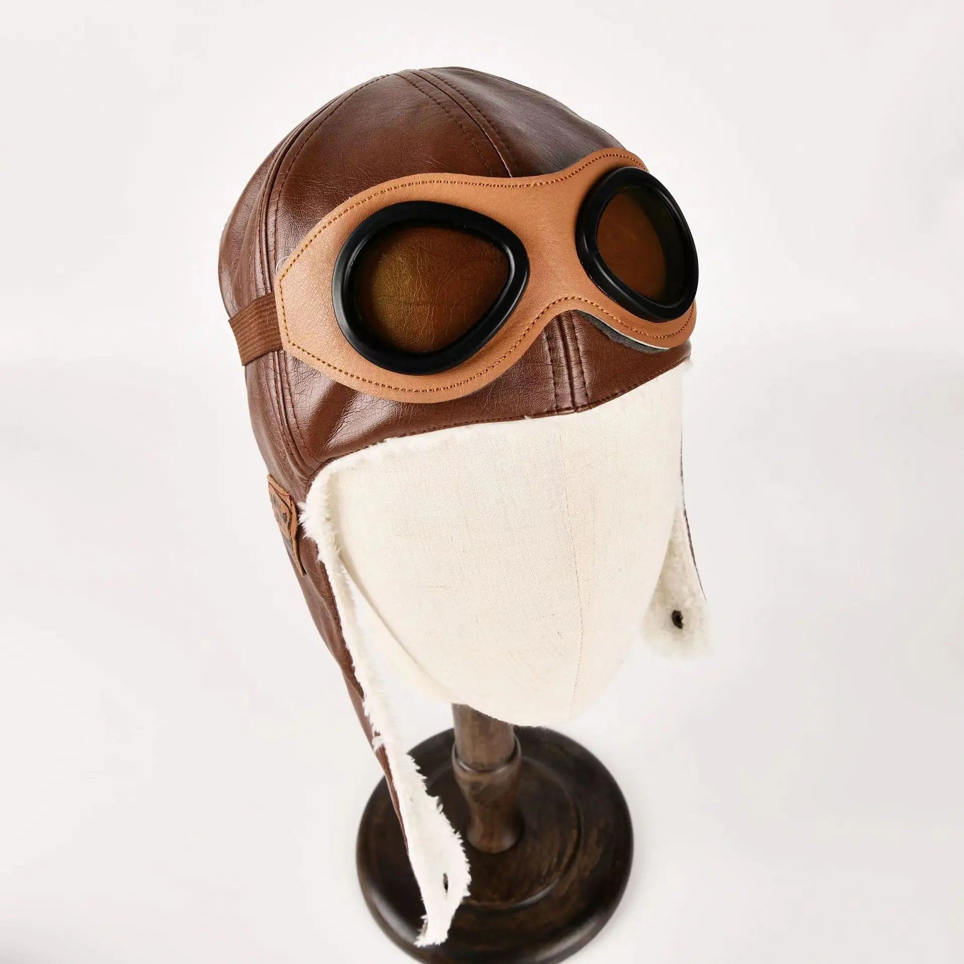 Leather pilot warm children's hat winter version with plush ear protection hat, about 50-52cm, suitable for about 2-8 years old