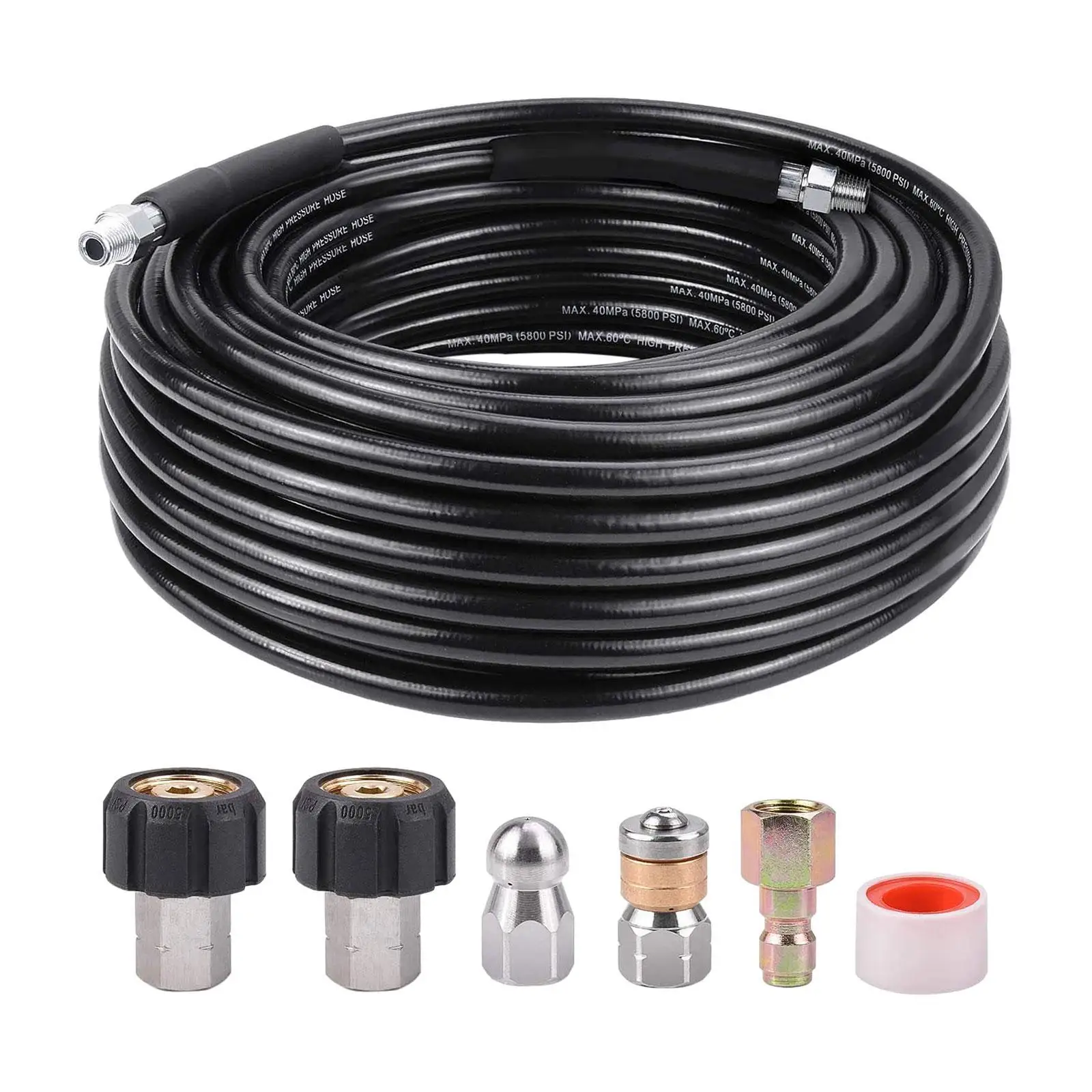 Sewer Jetter Kit for Pressure Washer Jetting Hose 1/4 inch NPT