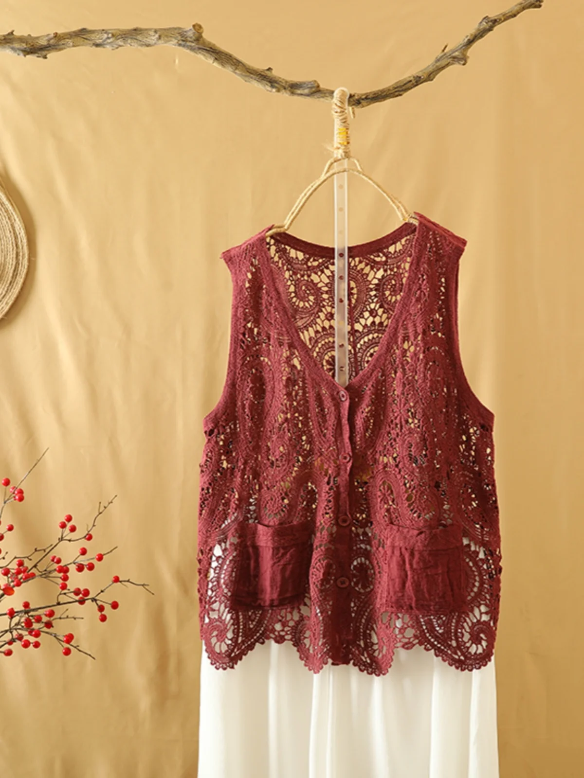 Atasan Rajut Vintage Wanita Ukuran Plus, Model Berongga, Slimming V-Neck, Cardigan Serbaguna, Tipis untuk Musim Panas, Kasual, Longgar