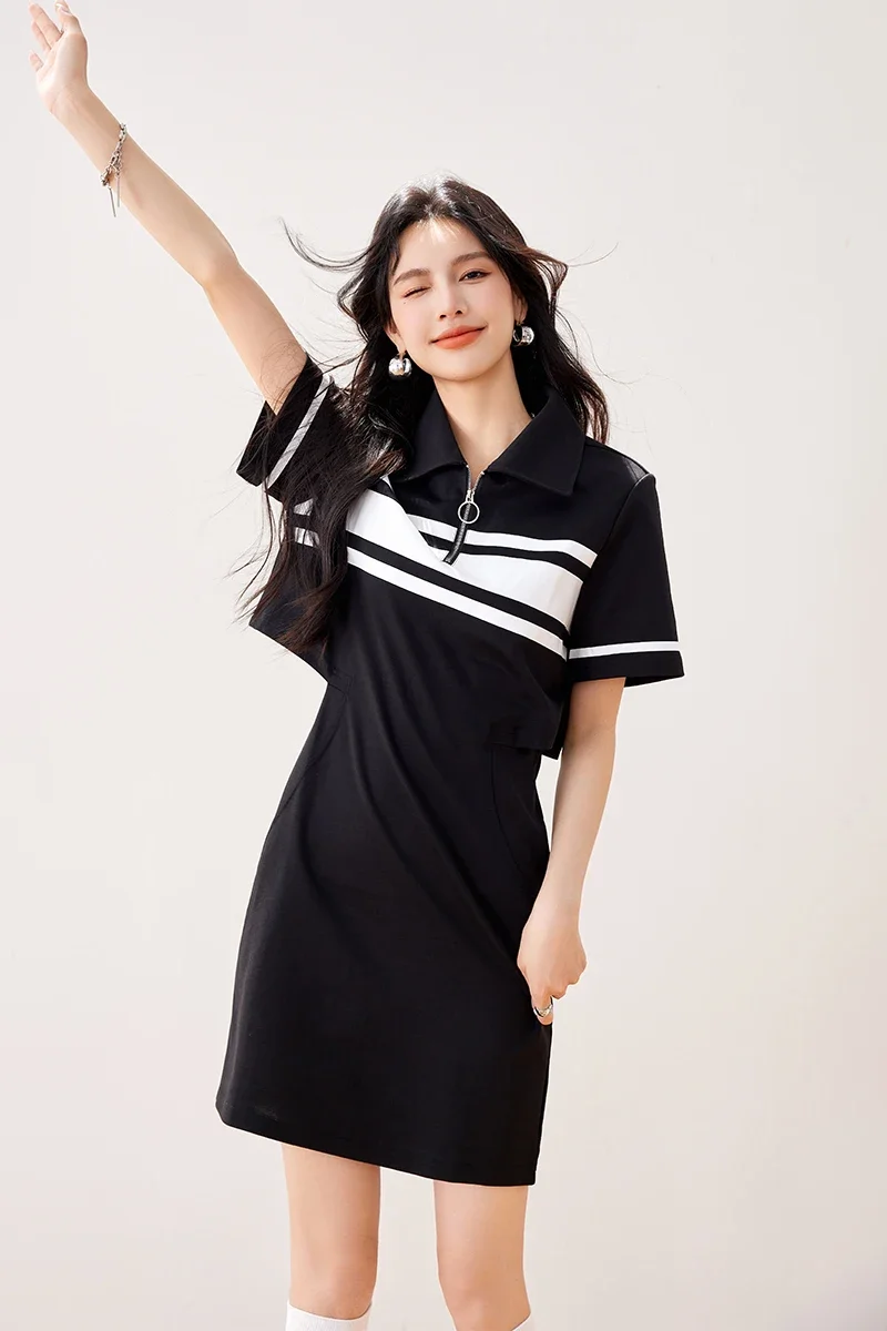 Hollow out short sleeved T-shirt skirt for women's 2024 summer new style, showing off body shape and high-end temperament dress