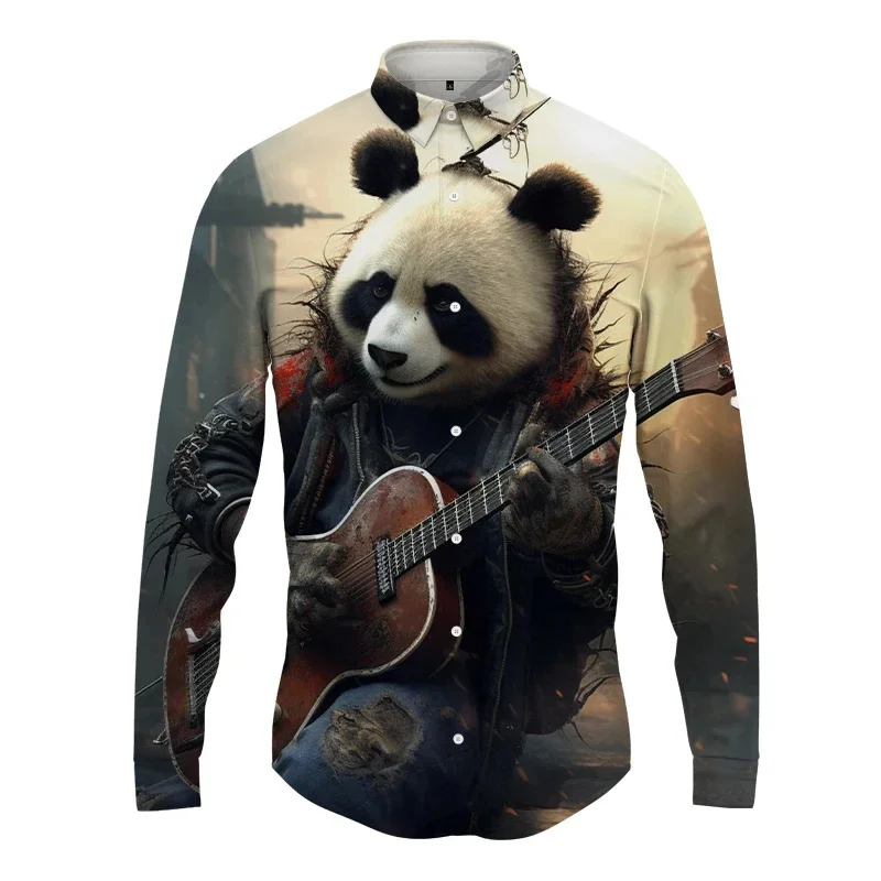 Śliczna Panda z nadrukiem 3D z klapą koszula męska kobiet na co dzień z długimi rękawami guzik do koszuli odzież Streetwear oversizes Unisex