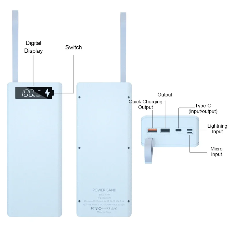 Detachable 16*18650 Battery Charger Box DIY Power Bank Shell Support Quick & Wireless Charging Powerbank Case without Battery