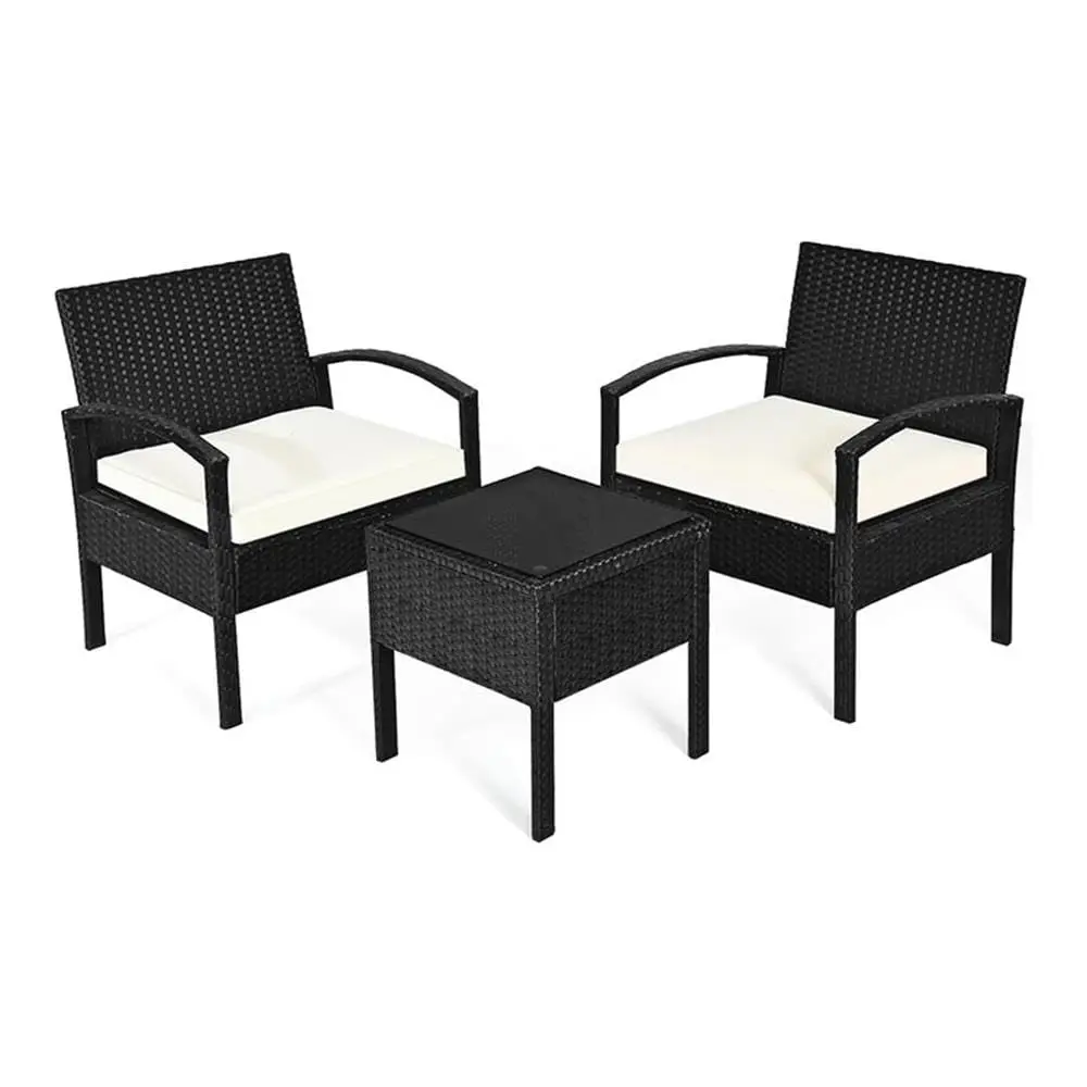 

Комплект садовой мебели из 3 предметов: 2 кресла и кофейный столик из искусственного ротанга (PE) со стальным каркасом, с мягкими подушками, закаленное стекло, для улицы и сада, на заказ