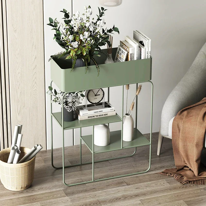 Nordic Iron Flower Stand Living Room Double-Layer Green Radish Floor-Standing Flower Rack Storage Rack