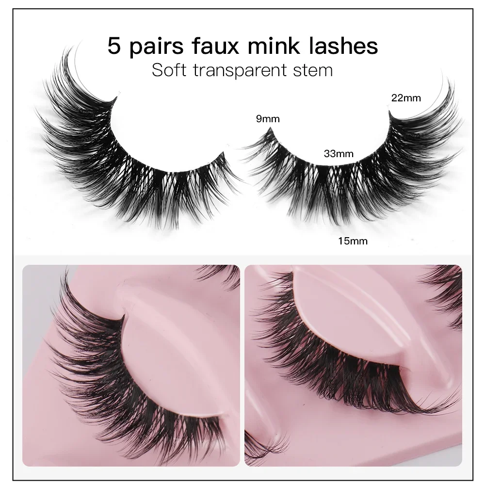 5 Pairs 3D Cat Eye Lashes Fox Eye Fluffy Soft Natural Mink False Eyelashes Faux Makeup Fake Eyelash Manga Lashes