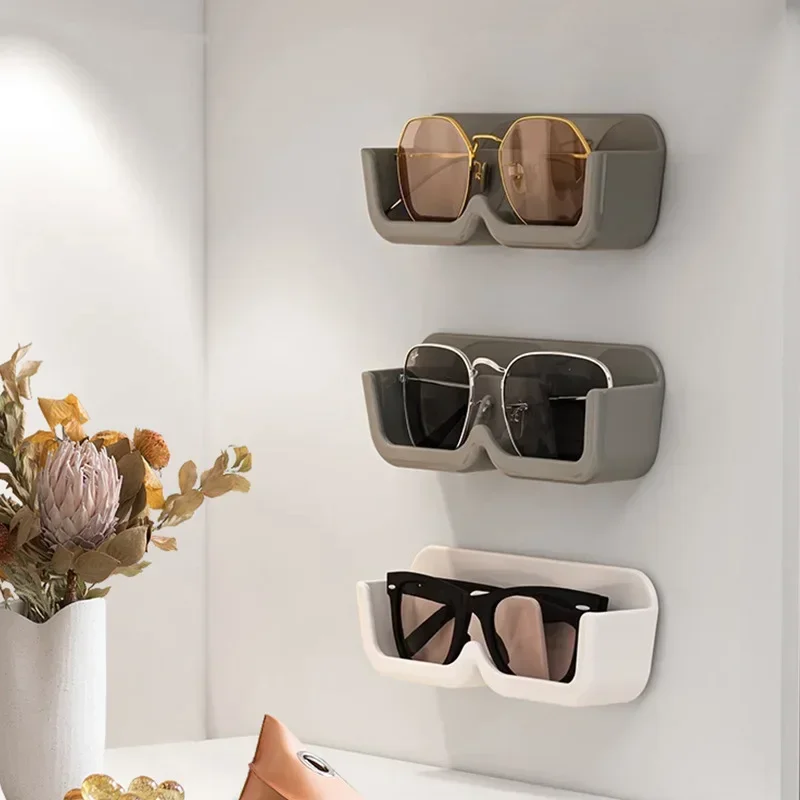 

High End Glass Display Cabinet Glasses Storage Box Wall Mounted Perforated Free Sunglasses Storage Rack Sunglass Home Tidying