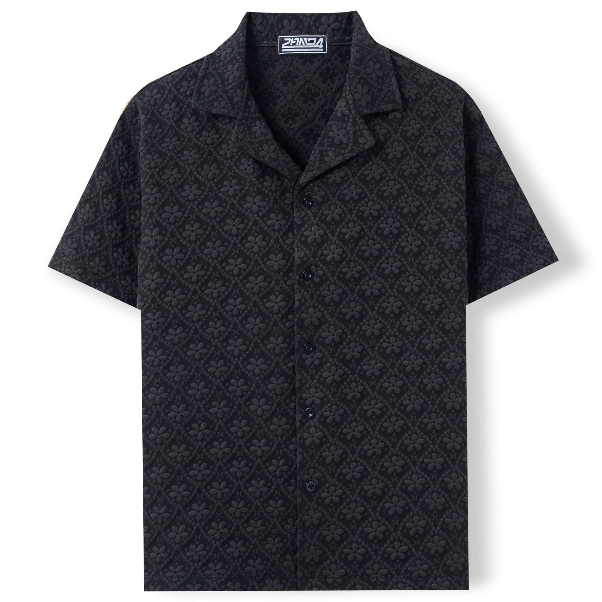 Summer Men's Casual Shirt Jacquard Fabric Lapel Short Sleeved Shirt Streetwear Men Clothing