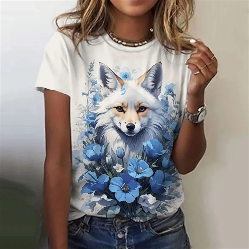 3D Printed Fox T-Shirt For Women Cartoon Animals Graphic Tees Summer Fashion Harajuku Oversized T Shirts O-Neck Short Sleeves