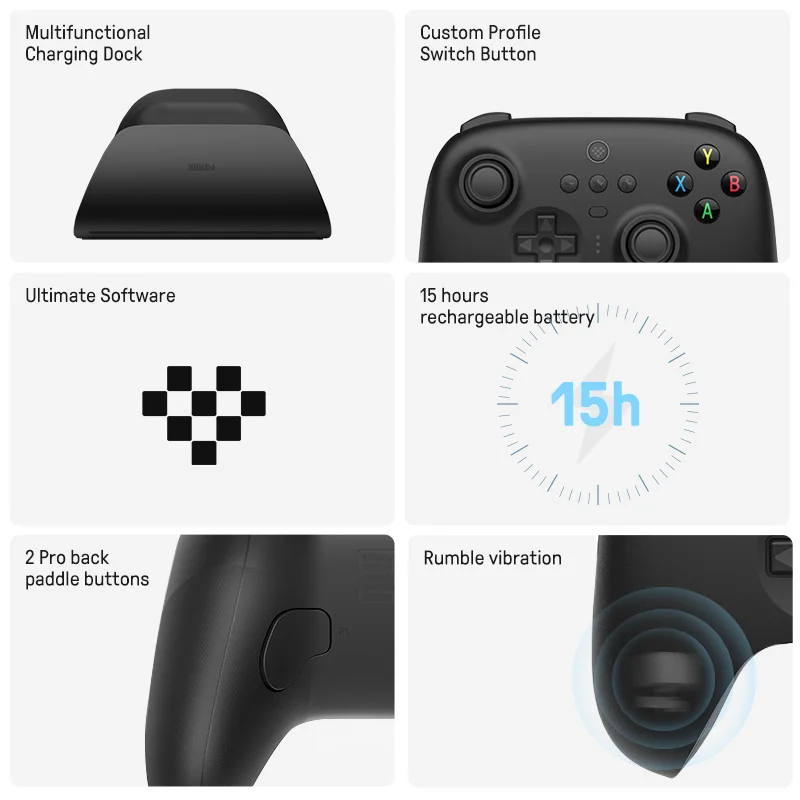 8BitDo Ultimate 무선 2.4G 버전 게임 컨트롤러, 충전 도크 포함, PC, 윈도우 10, 11, 스팀 덱, 안드로이드 게임패드