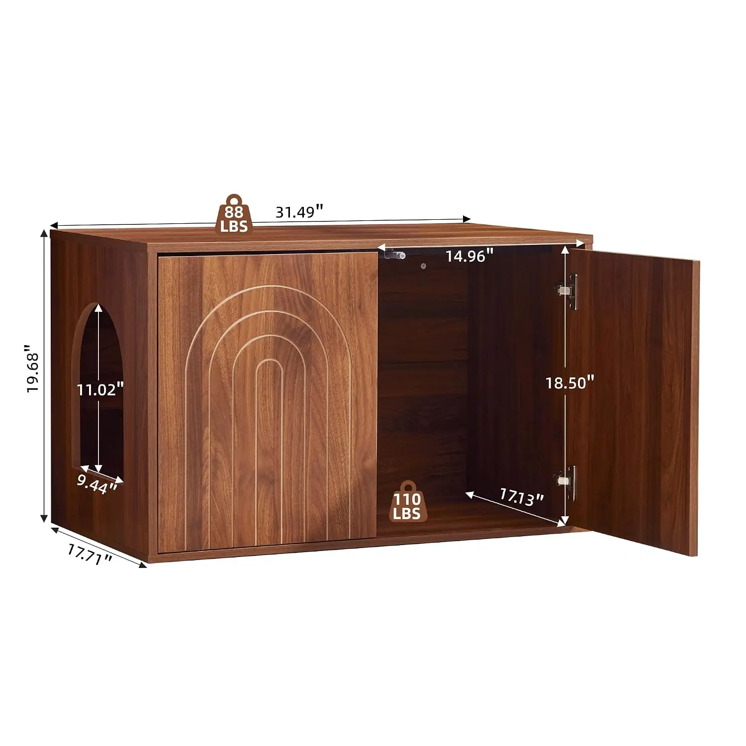 Cat Litter Box Enclosure, 31.5" Hidden Litter Box Cabinet Furniture, Walnut