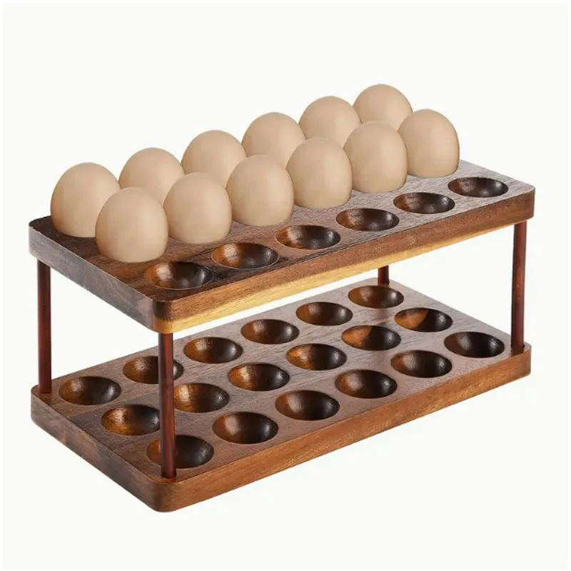 

Refrigerator Egg Rack, Double Wooden Egg Rack, Multi-functional Egg Rack Organizer, Egg Tray Basket, Kitchen Egg Storage Contain