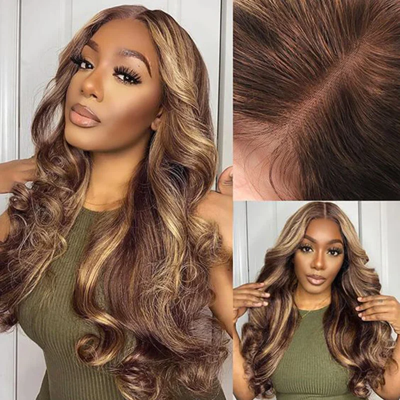 Preplucked highlight colored 13x6 hd lace full frontal human hair wig for women Brazilian cheap body wave wigs on sale clearance