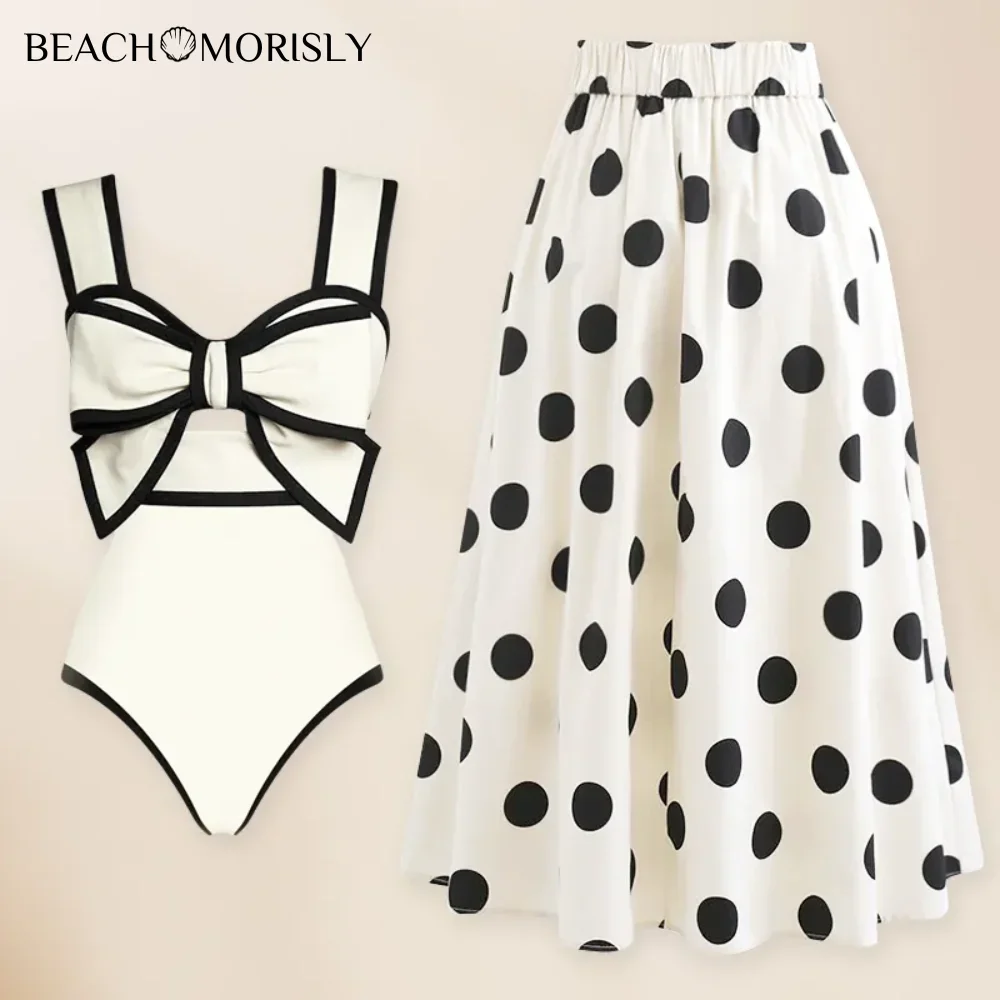 

2024 Vintage Swimsuit and Skirt 3D Bow-tie One Piece Swimwear Women Bikini set Bathing Suit Two-pieces beach dress Monokini