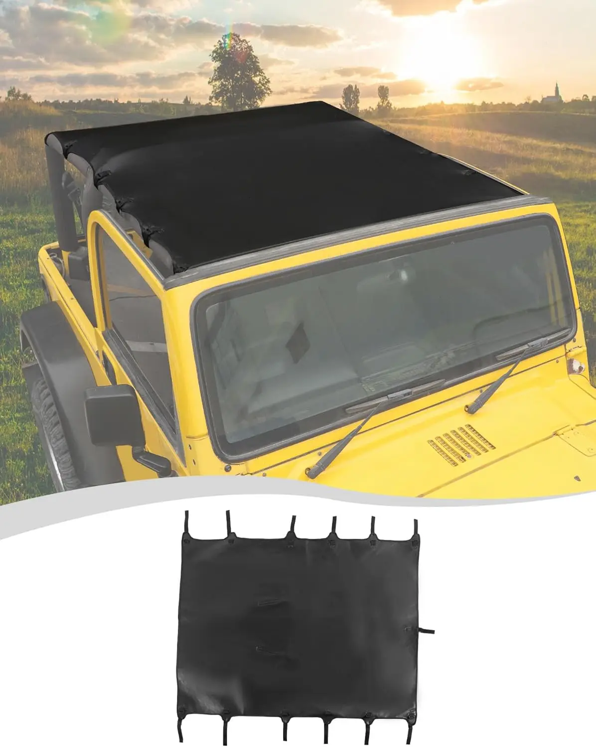 

r Sun Shade Top Bikini Top Cover For Jeep Wrangler TJ Top Sunshade Soft Mesh Roof Cover 1997-2006 Wind Noise UV Blocker