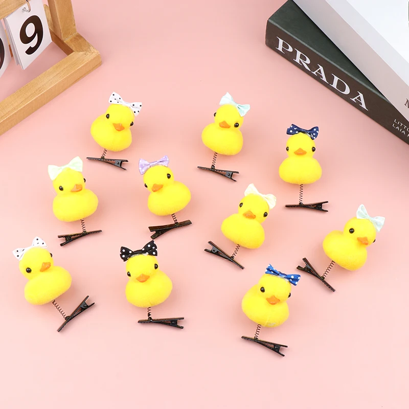 1Pcs Spring Hair Clip Fashion Children Bow Little Yellow Duck Animal Plush Hairpin Funny Style Duckbill Clip Headdress