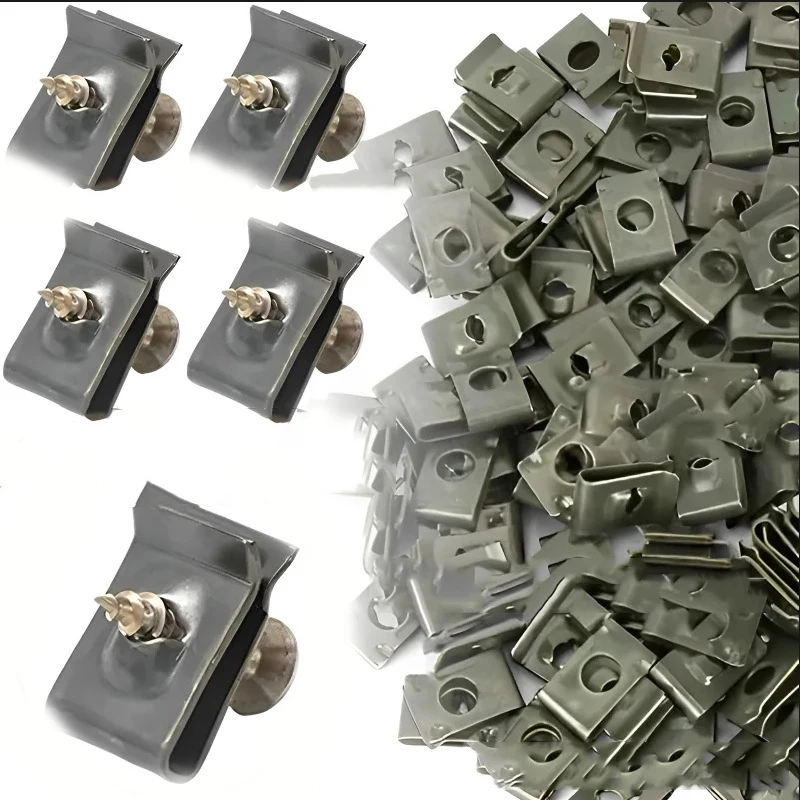 100PCS Metal Fasteners Screw U-clips Self-Tapping Wire Clips Screw Clips Nut Base Fixed U-clips Metal Fasteners Auto Parts