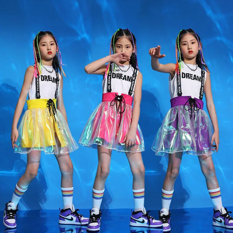 Meninas trajes de dança jazz hip hop outfits cheerleading desempenho roupas dança rua vestido terno crianças moderno roupa palco