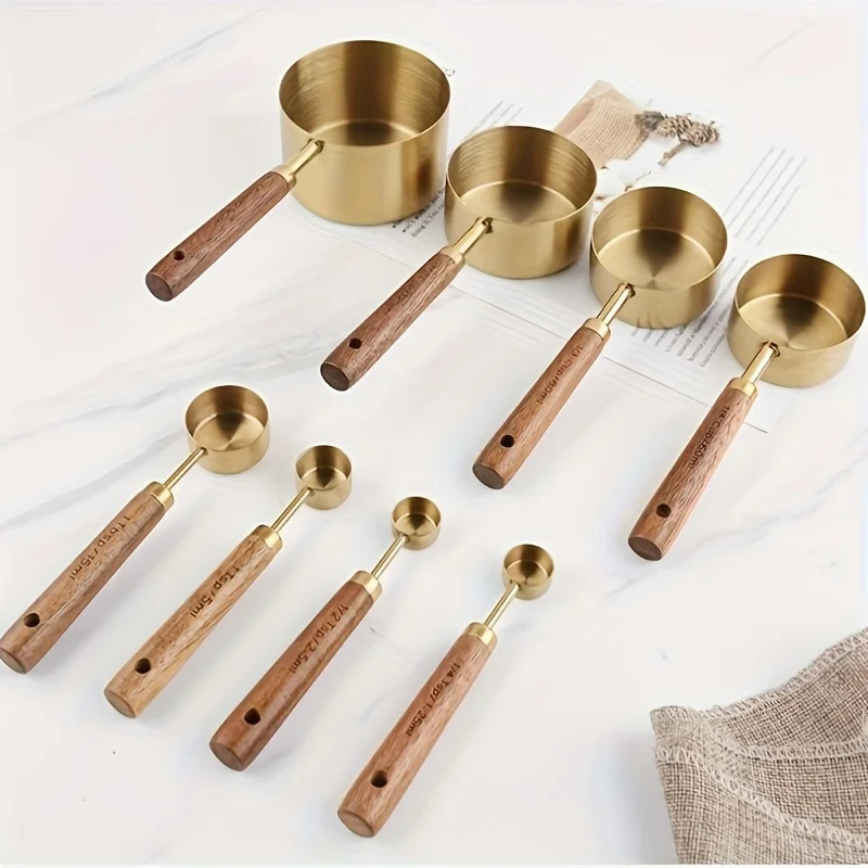 

8pcs/set Stainless Steel Measuring Cups and Multifunctional Golden Measuring Spoons Set - Premium Kitchen for Cooking and Bakin