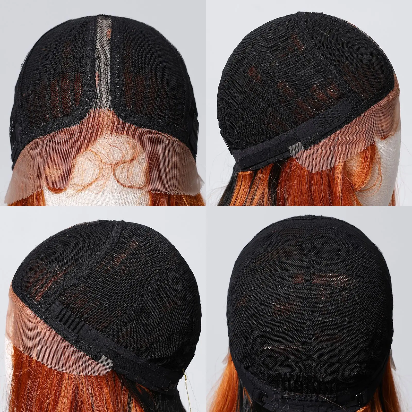 Perucas sintéticas para mulheres afro, renda transparente, parte média, cabelo preto brasileiro, fibra resistente ao calor, destaque 1B laranja, 13x1