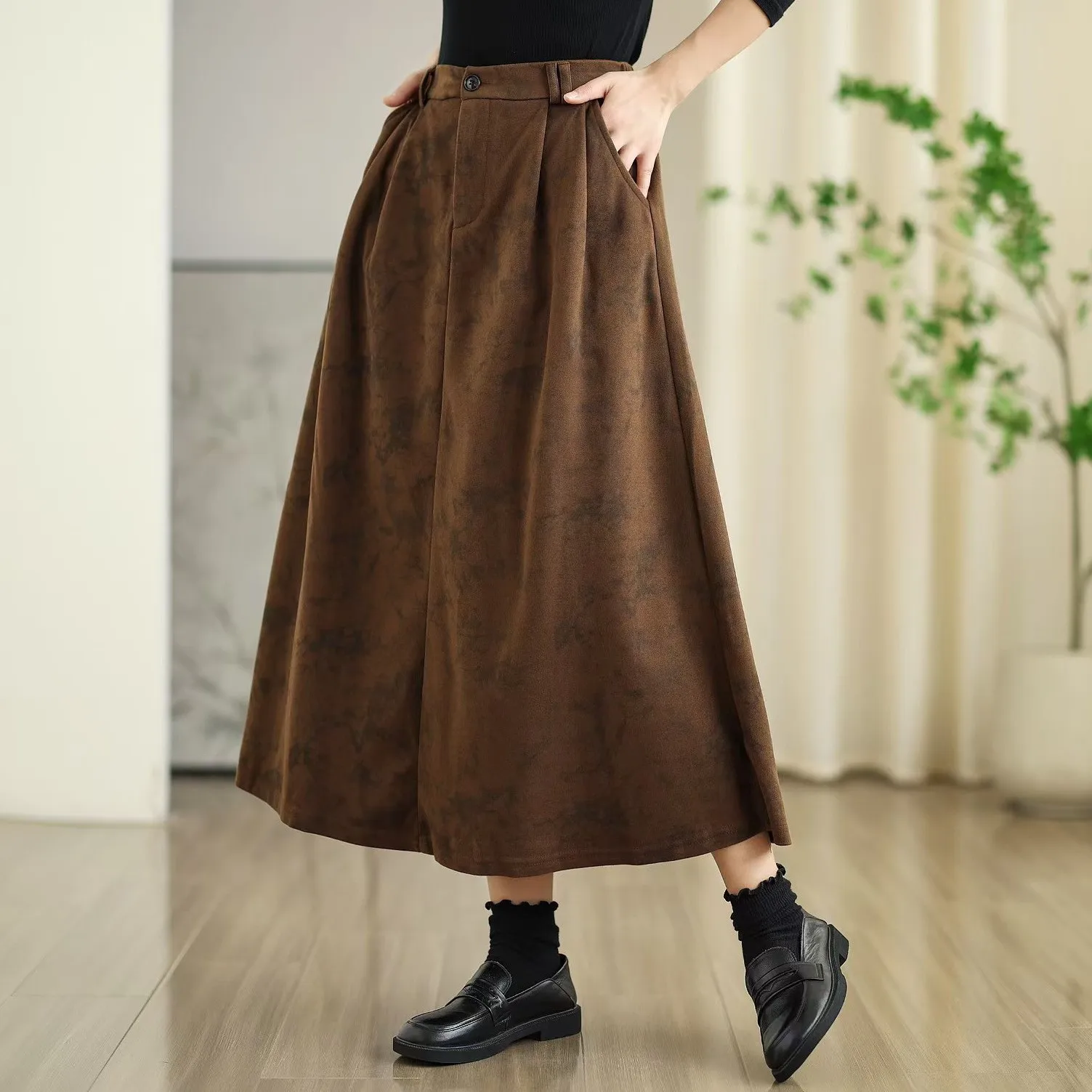 Japońskie Vintage Mori Girl Tie Dye Eleganckie Bawełniane Spódnice Damskie Jesienne Nowe Elastyczne w Pasie Luźne Retro Spódnice Midi w Kształcie Litery A