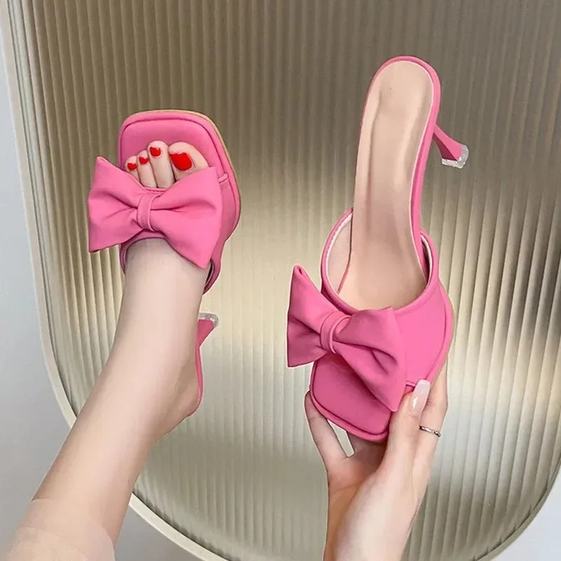 

Elegant Women High Heel Sandals Fashion Sweet Bow Mule Shoes Designer High Heels for Woman Exquisite Casual Shoe Sandalias Mujer
