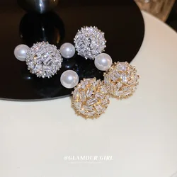 Electroplated Silver Needle Zircon Ball Europe And The United States Light Luxury Fashion Atwo-wear Personalized Ear Accessories