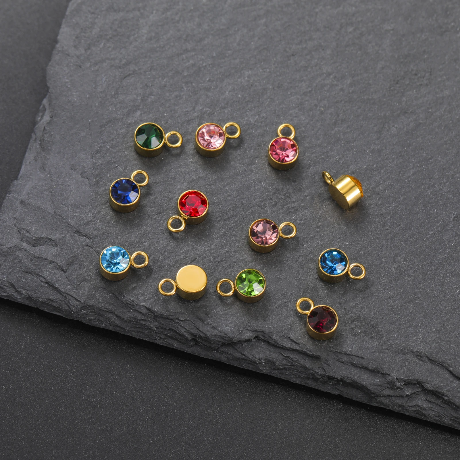 

20PCS Birthstone pendant 12 months color stones DIY necklace bracelet accessories Stainless steel jewelry birthday gift