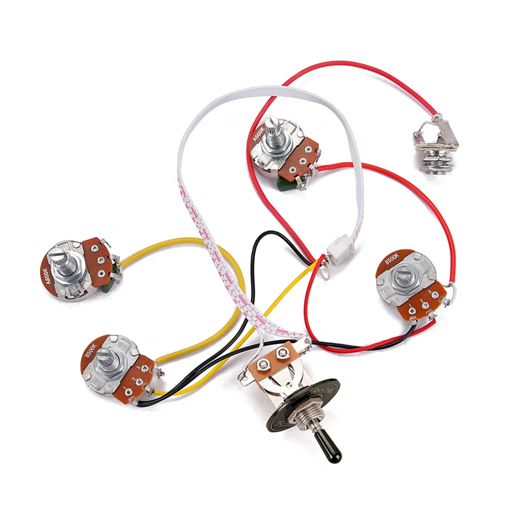 

Wiring Harness Kit Style 3 Way Toggle Switch 2 Volume 2 Tone Jack 500K Pots Guitar Parts For Gs Style Guitar