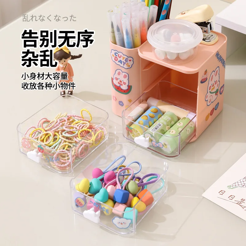 Multifunctional Stationery Storage Box Office Desktop Organization Pen Holder Transparent Drawer Rack Pencil Paper Clip Case