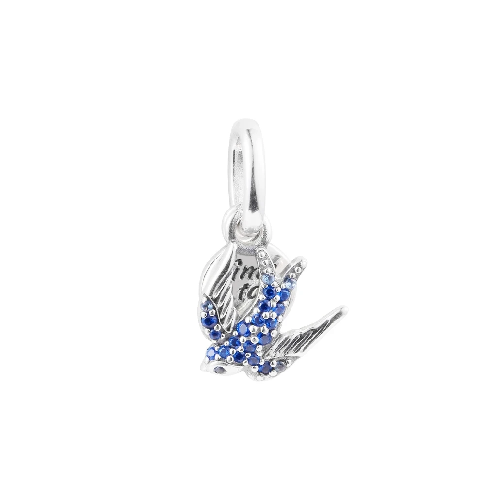 Charms 925 Original Sparkling Swallow & Quote New In Phone Charm Keychain Women 925 sterling silver Bracelet Make Up Beads