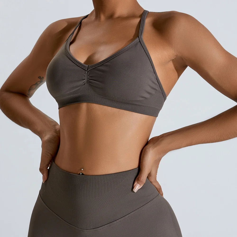 Women Sexy Cross Back Yoga Bras Fitness Sports Underwear Seamless High Strength Tight Top Training Gym Sports Bra With Chest Pad