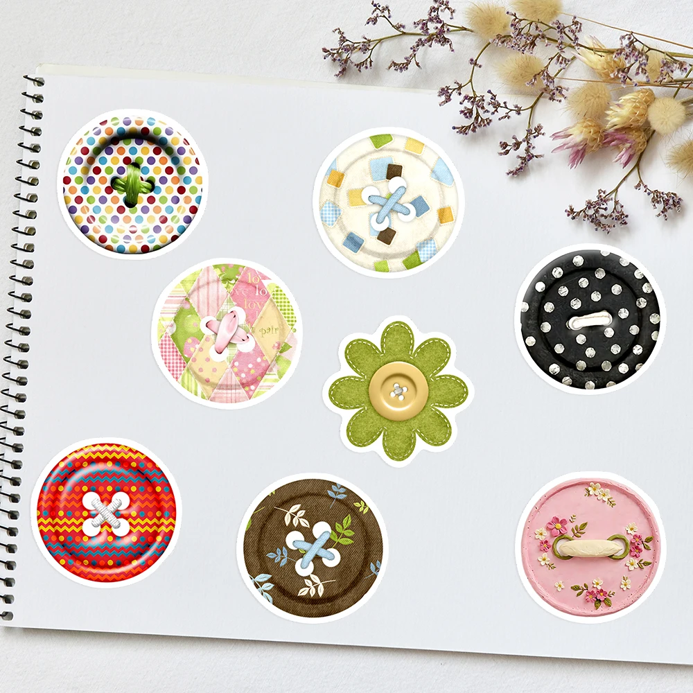 Verspielte Kleidungs-Knopfaufkleber Vinyl DIY Dekorative Aufkleber für Junk Journals Scrapbook Laptop Handy Gepäck Flaschen Basteln – Detail 2