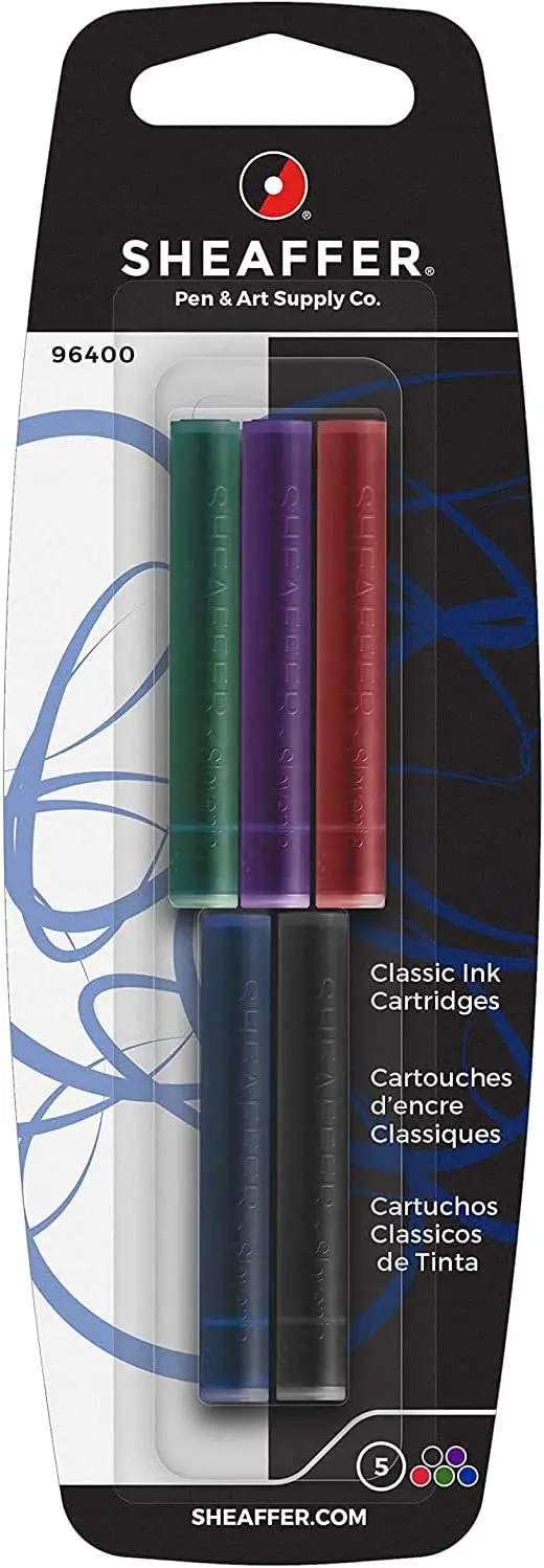 

Fountain Pen Ink Cartridges, 5-Pack Assorted Colors: Black, Red, Blue, Green, Purple
