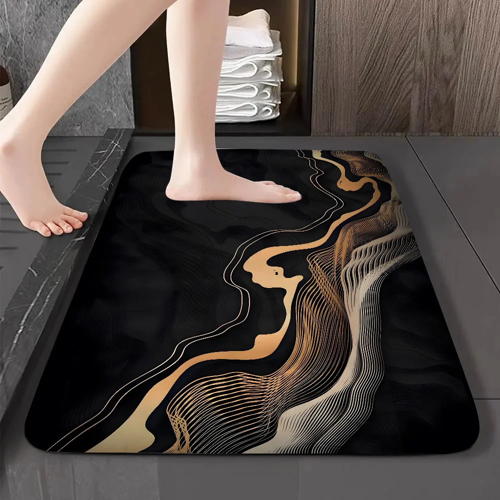 Luxury Black Gold Marble Floor Mat Graphic Printed Flannel Doormats for Bathroom Kitchen Entrance Carpet Home Decor