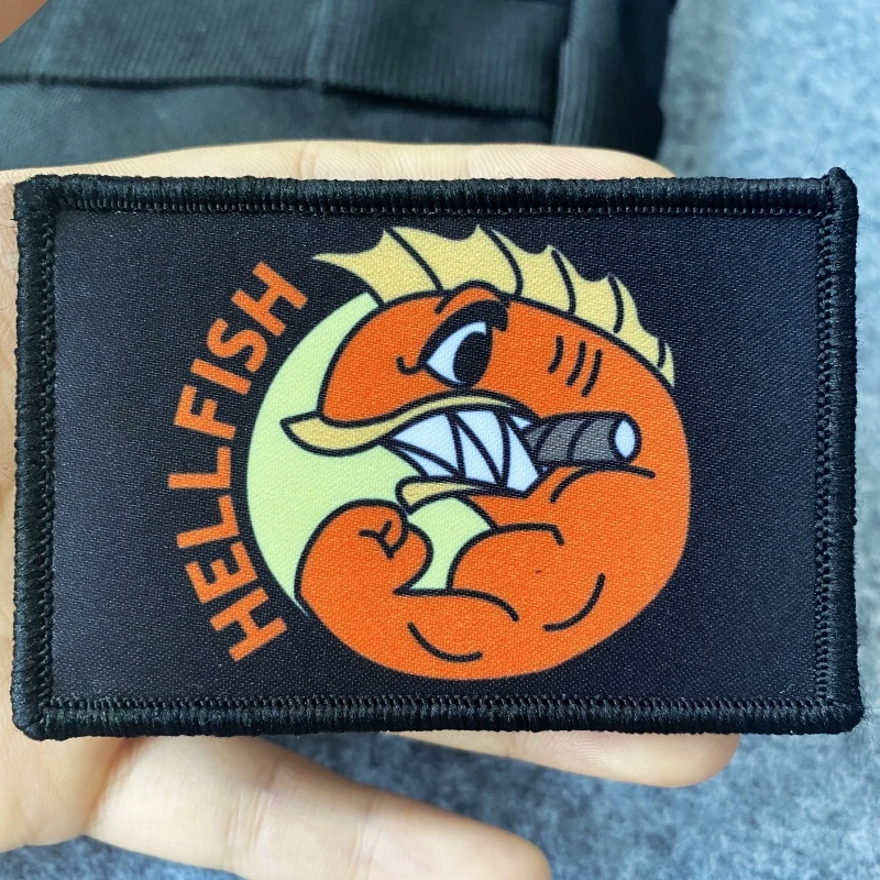 Hellfish Logo Tactical Military Accessories Patch Weaving Mark Hook&Loop Badge Hell Fish Outdoor Backpack Sticker Morale Emblem