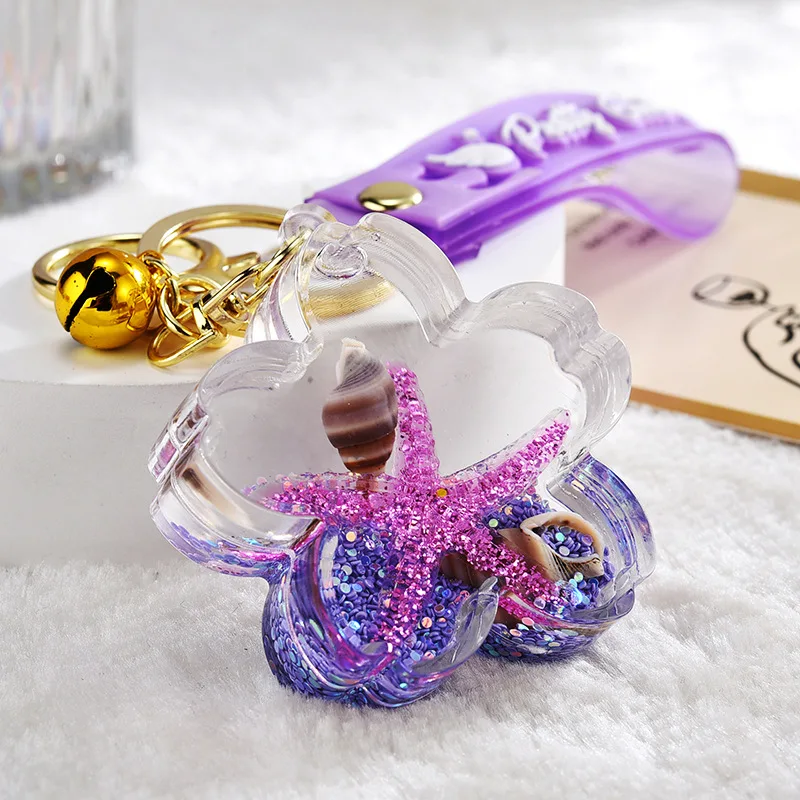 Creative Cartoon Sakura Snowflake Floating Liquid Keychain For Girl Bag Pendant Cute Quicksand Keyring Key Charm Gift X294