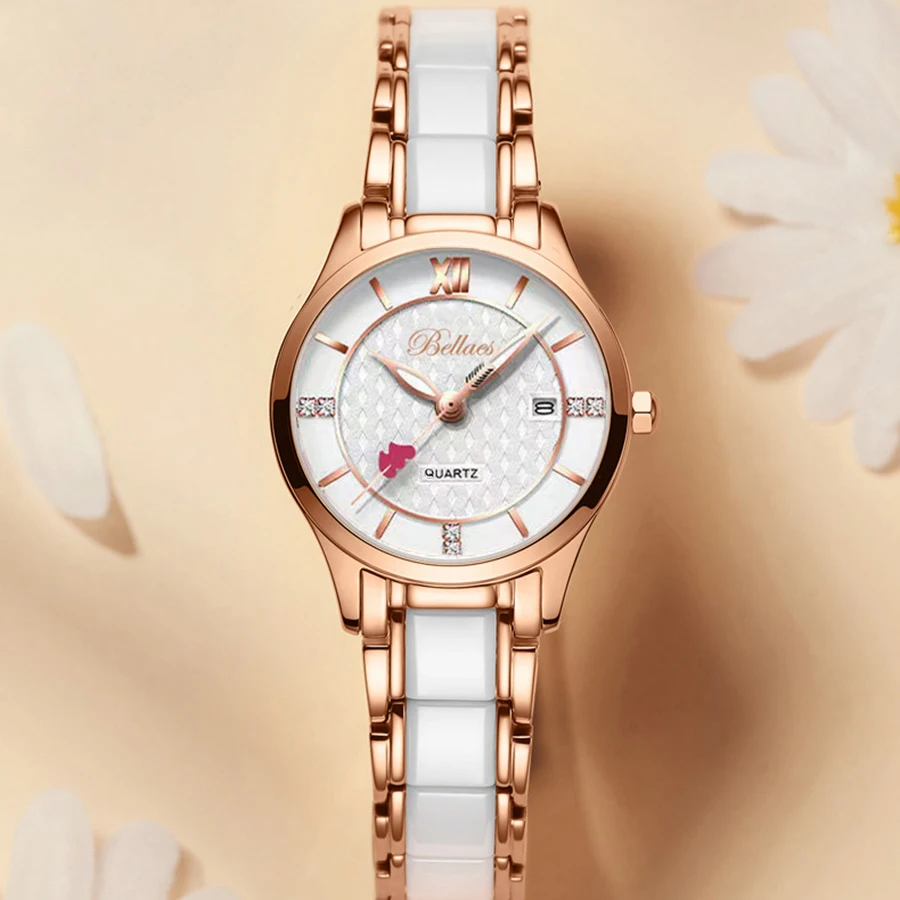 ساعة نسائية عصرية بمؤشر قلب دائري من الفولاذ المقاوم للصدأ كوارتز مقاومة للماء هدية