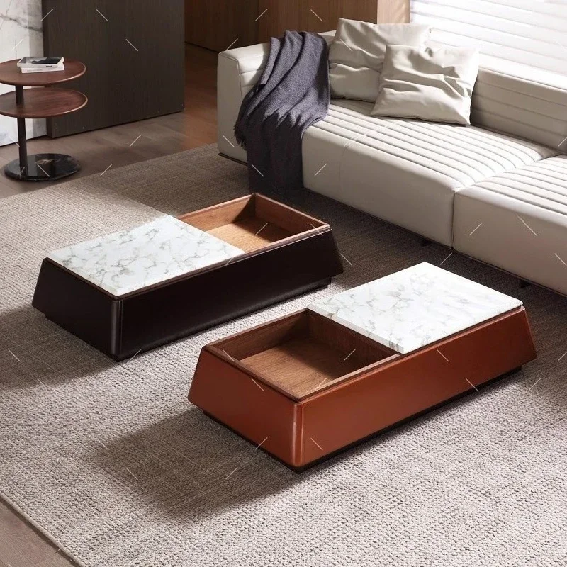 A Minimalist natural marble medium white square few villa model room with combination color matching coffee table