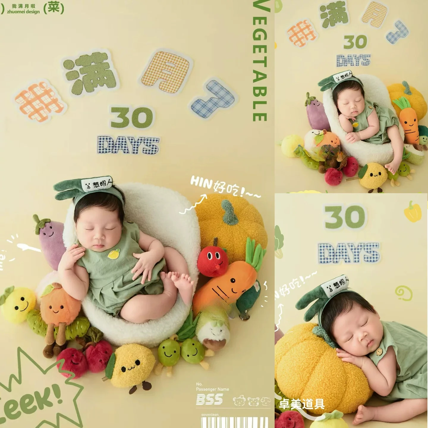 Newborn Photo Props Baby Cute Vegetable Set Cute Photography Outfit with Headband Backdrop and Fruit Doll Decor for Photoshoot